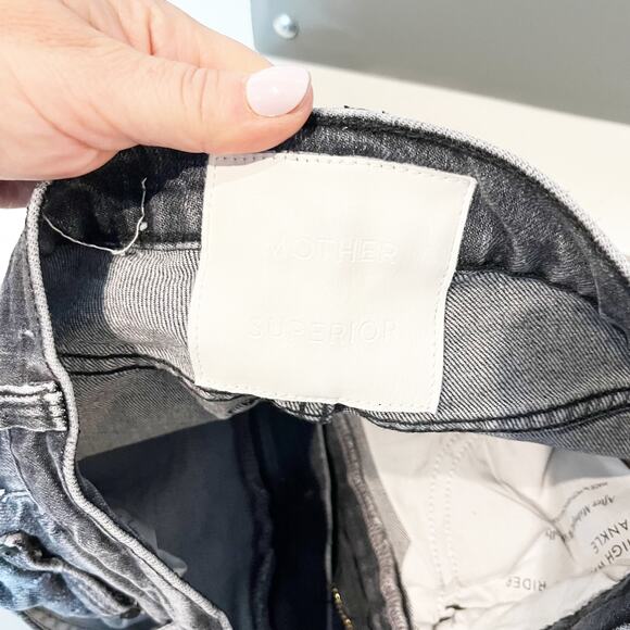 Mother High Waisted Rider Ankle Distressed Jeans After Midnight With Molly Black - Picture 5 of 13